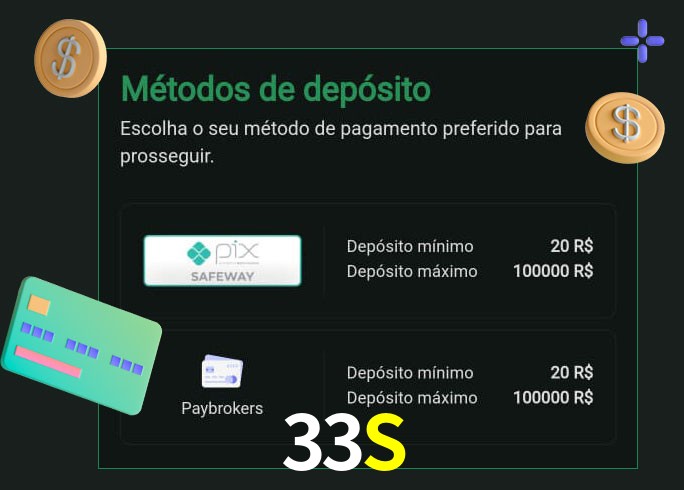 O cassino 33S oferece uma grande variedade de métodos de pagamento